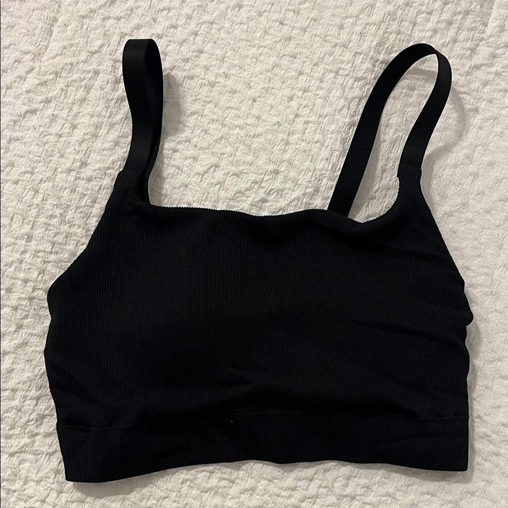 aerie Black Ribbed Crop Bralette